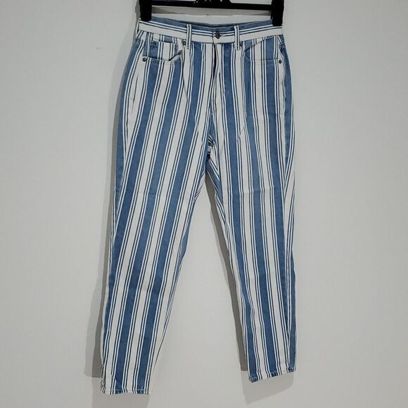 American Eagle Outfitters Denim - AMERICAN Eagle Blue And White Striped Size 4 28x28 High Rise Mom Jean